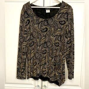 Libra Women’s Size XL Asymmetrical Gold Beaded Blouse Vent on Right Knot on Left